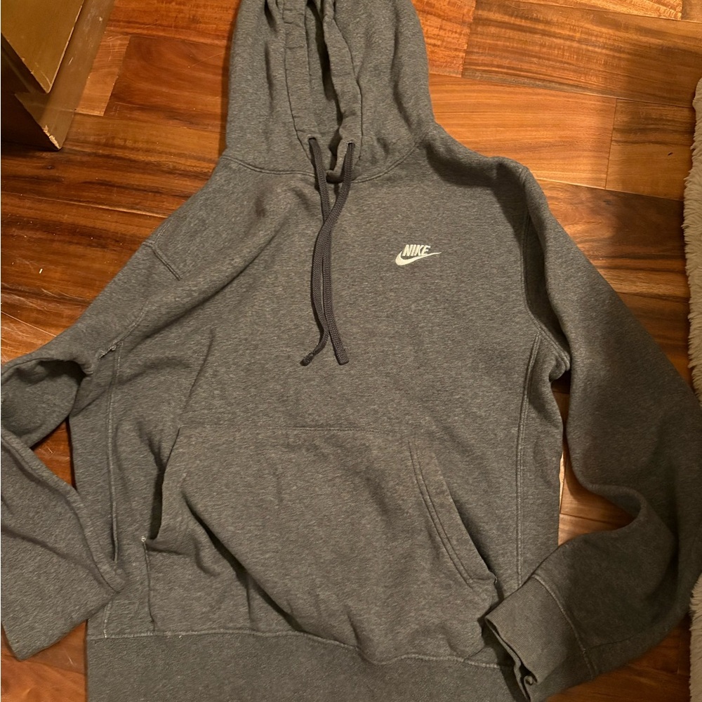 Nike Gray Fleece Hoodie Sweatshirt Small S Swoosh Pullover Athletic